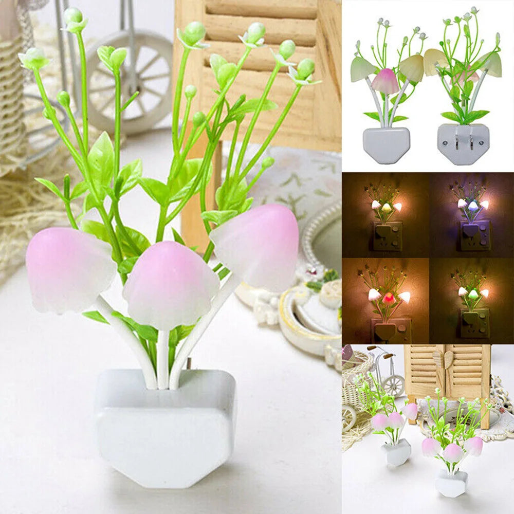 Light Controlled Dream Mushroom 7 Color LED Night Light Novelty Night Light EU&US Plug Induction Mushroom Night Lamp 220V