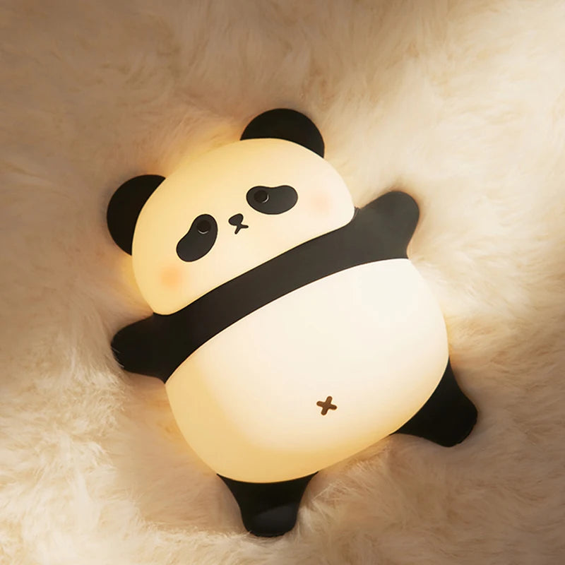 Panda LED Night Light Cute Silicone Night Light USB Rechargeable Touch Night Lamp Bedroom Timing Lamp Decoration Children's Gift