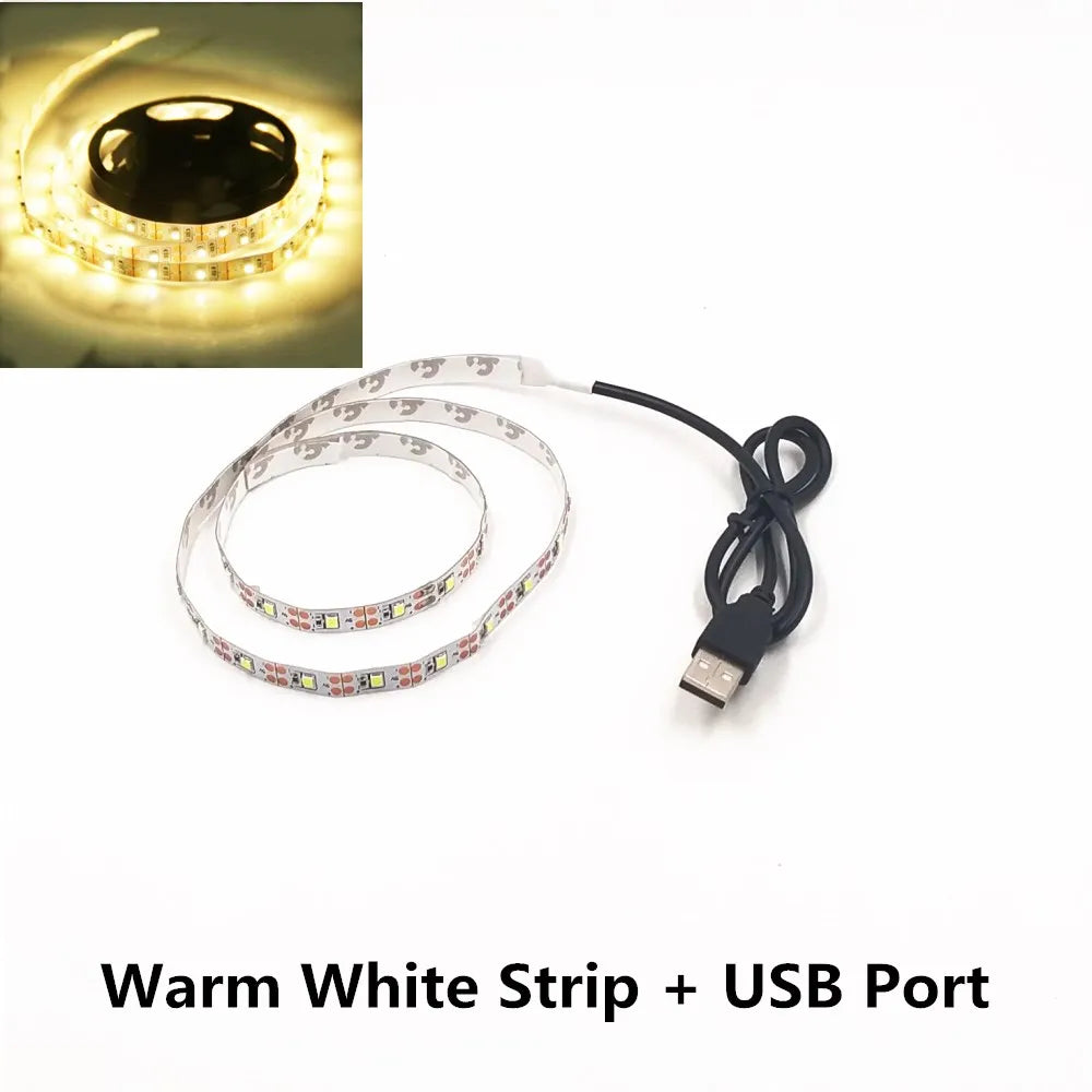 LED Night Light String DC5V With USB Port Cable 50CM 1M 2M 3M 4M 5M USB LED strip light lamp SMD 3528 for TV/ PC/ Laptop