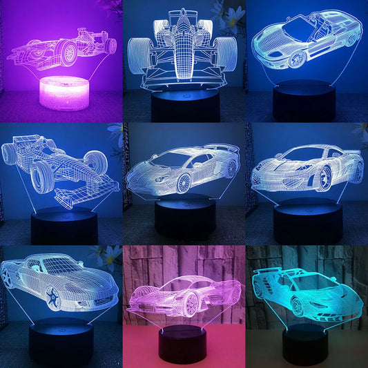 Formula 1 F1 Racing 3d LED Night Light Bedroom Custom Supercar Club Logo Write Name Superstar Lamp Birthday Gift For Boyfriend